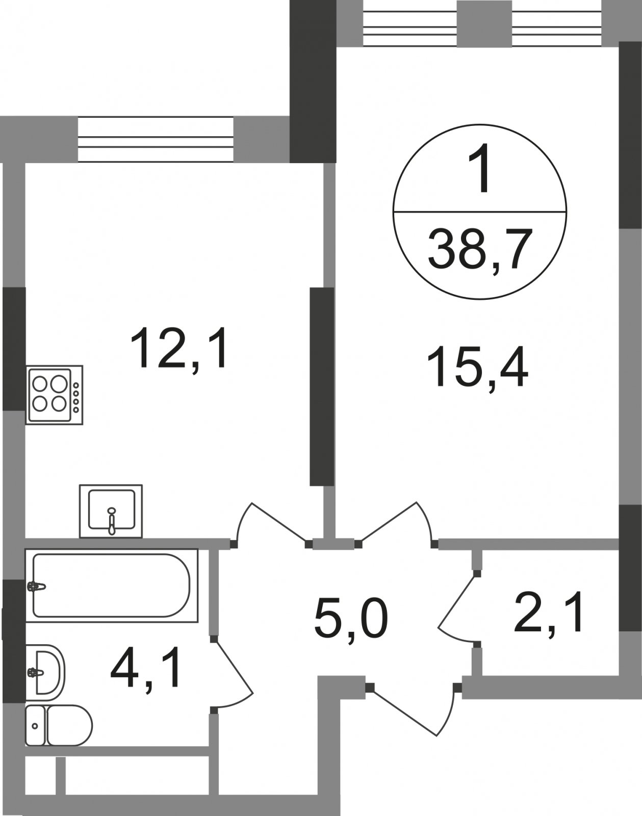 1-комнатная квартира без отделки, 38.7 м2, 7 этаж, сдача 1 квартал 2025 г., ЖК город-парк Переделкино Ближнее, корпус 17-1 - объявление 2347186 - фото №1