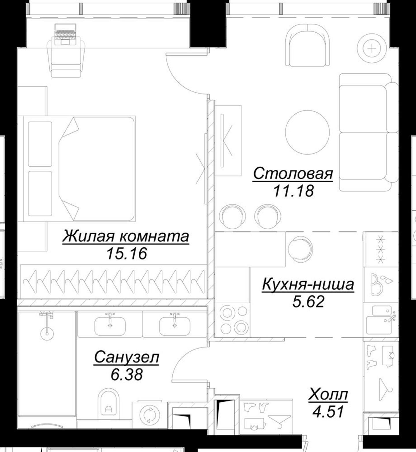 1-комнатная квартира с частичной отделкой, 42.77 м2, 9 этаж, сдача 4 квартал 2024 г., ЖК MOD, корпус Dreiser - объявление 2191443 - фото №1