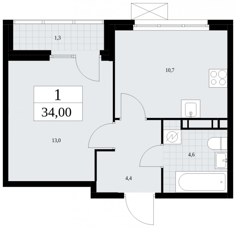 1-комнатная квартира с частичной отделкой, 34 м2, 8 этаж, сдача 4 квартал 2024 г., ЖК Скандинавия, корпус 35.1.1 - объявление 1780098 - фото №1