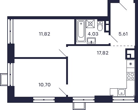 2-комнатная квартира с частичной отделкой, 49.98 м2, 8 этаж, сдача 2 квартал 2026 г., ЖК Квартал Тетрис, корпус С-2.2 - объявление 2376875 - фото №1