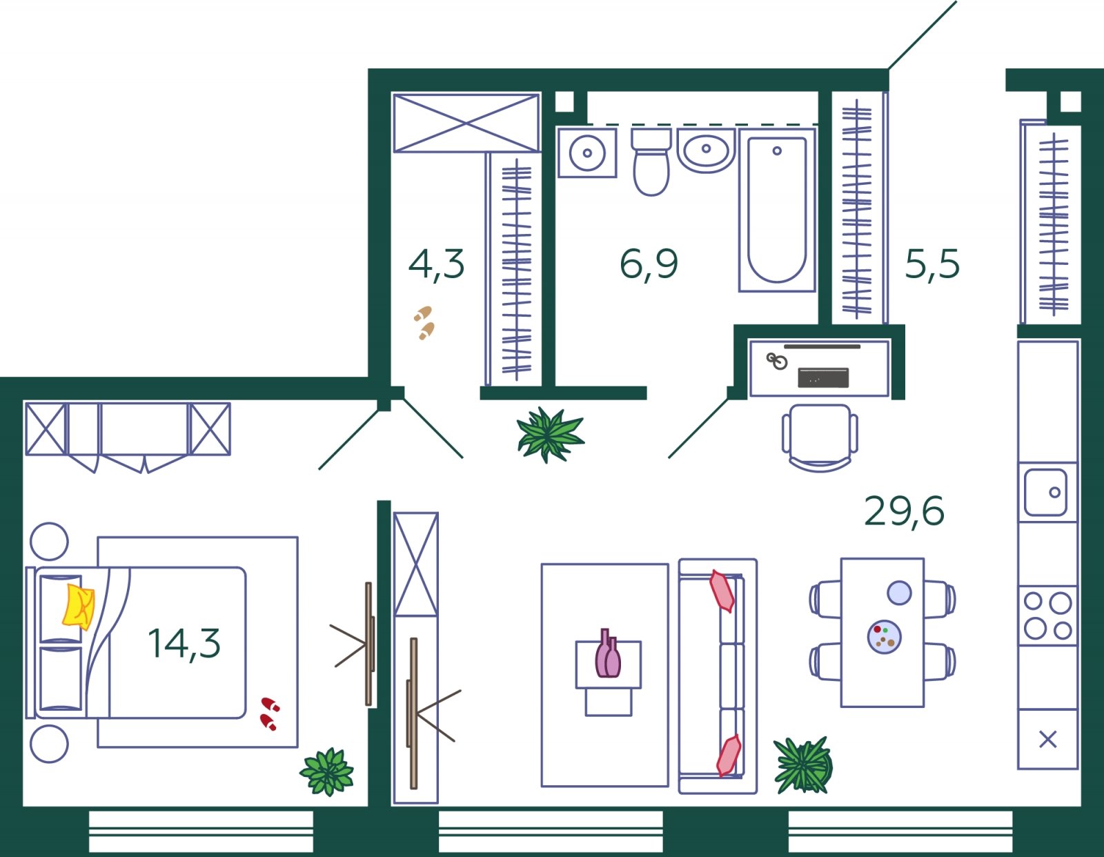 1-комнатная квартира без отделки, 60.6 м2, 25 этаж, сдача 1 квартал 2024 г., ЖК SHAGAL, корпус 1.7 - объявление 2001344 - фото №1