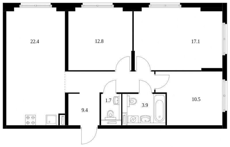 3-комнатная квартира с полной отделкой, 76.8 м2, 1 этаж, дом сдан, ЖК Ильинские Луга, корпус 12 - объявление 1875208 - фото №1