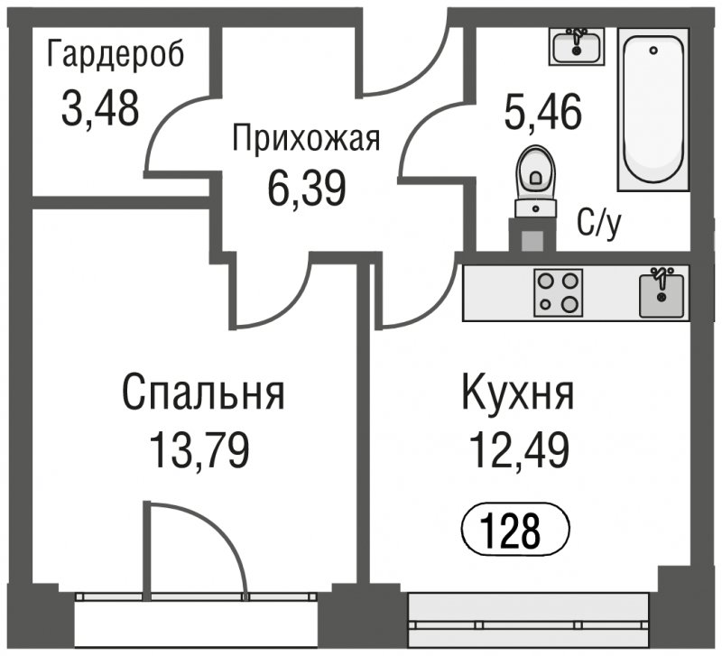 1-комнатная квартира без отделки, 41.61 м2, 14 этаж, сдача 3 квартал 2023 г., ЖК AFI Park Воронцовский, корпус 5 - объявление 1905622 - фото №1