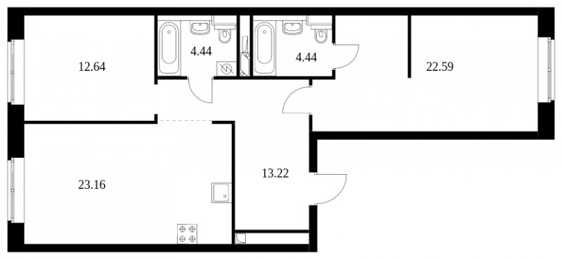 2-комнатная квартира без отделки, 80.49 м2, 9 этаж, сдача 4 квартал 2022 г., ЖК Green Park, корпус 7 - объявление 1333109 - фото №1