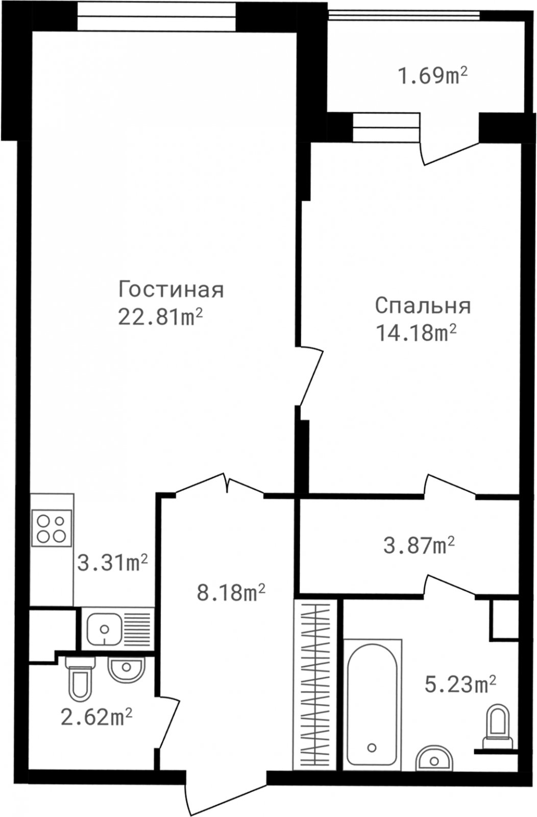 2-комнатная квартира (евро) без отделки, 61.89 м2, 1 этаж, дом сдан, ЖК Клубный дом Точка отсчета, корпус 1 - объявление 1980719 - фото №1