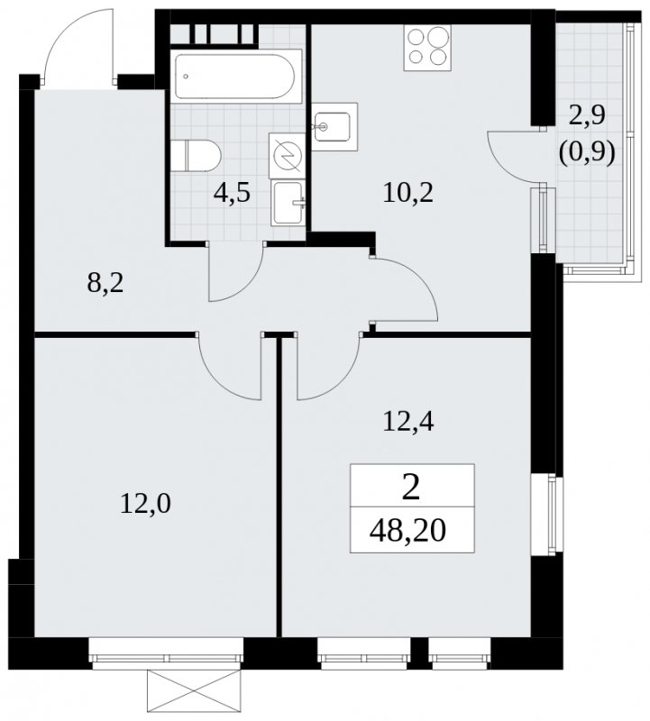 2-комнатная квартира без отделки, 48.2 м2, 14 этаж, сдача 1 квартал 2025 г., ЖК Прокшино, корпус 5.2.5 - объявление 1900940 - фото №1