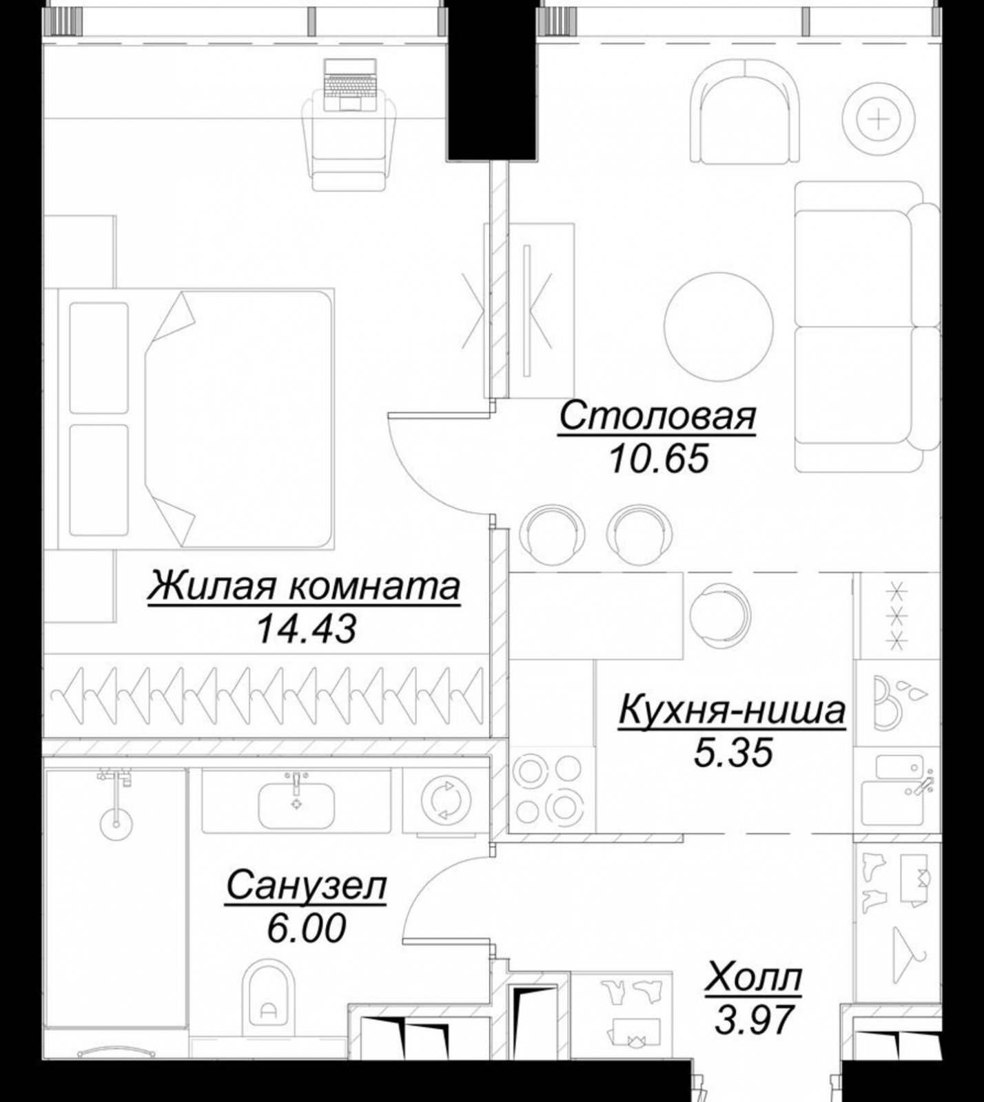 1-комнатная квартира с частичной отделкой, 40.97 м2, 2 этаж, сдача 4 квартал 2024 г., ЖК MOD, корпус Dreiser - объявление 2212842 - фото №1
