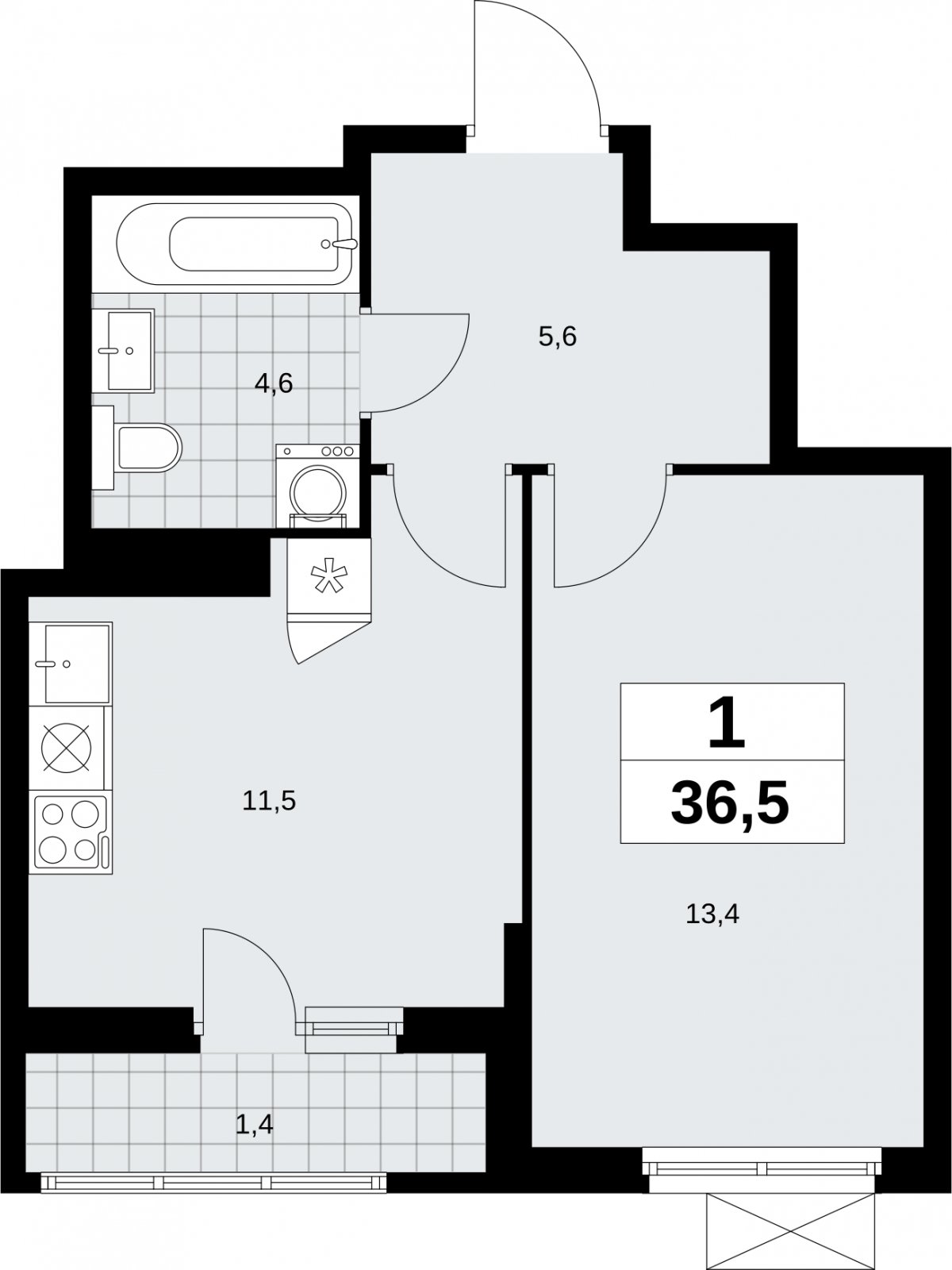 1-комнатная квартира с полной отделкой, 36.5 м2, 13 этаж, сдача 3 квартал 2026 г., ЖК Дзен-кварталы, корпус 6.1.3 - объявление 2327626 - фото №1