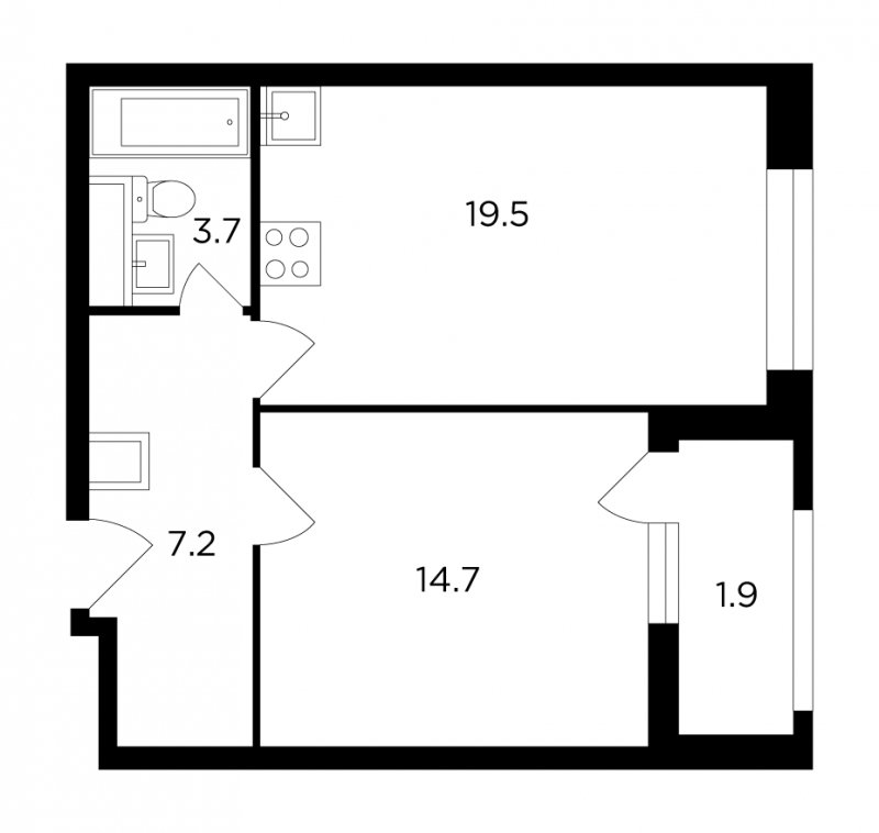 1-комнатная квартира с полной отделкой, 47 м2, 3 этаж, дом сдан, ЖК Серебряный парк, корпус 1 - объявление 1486271 - фото №1