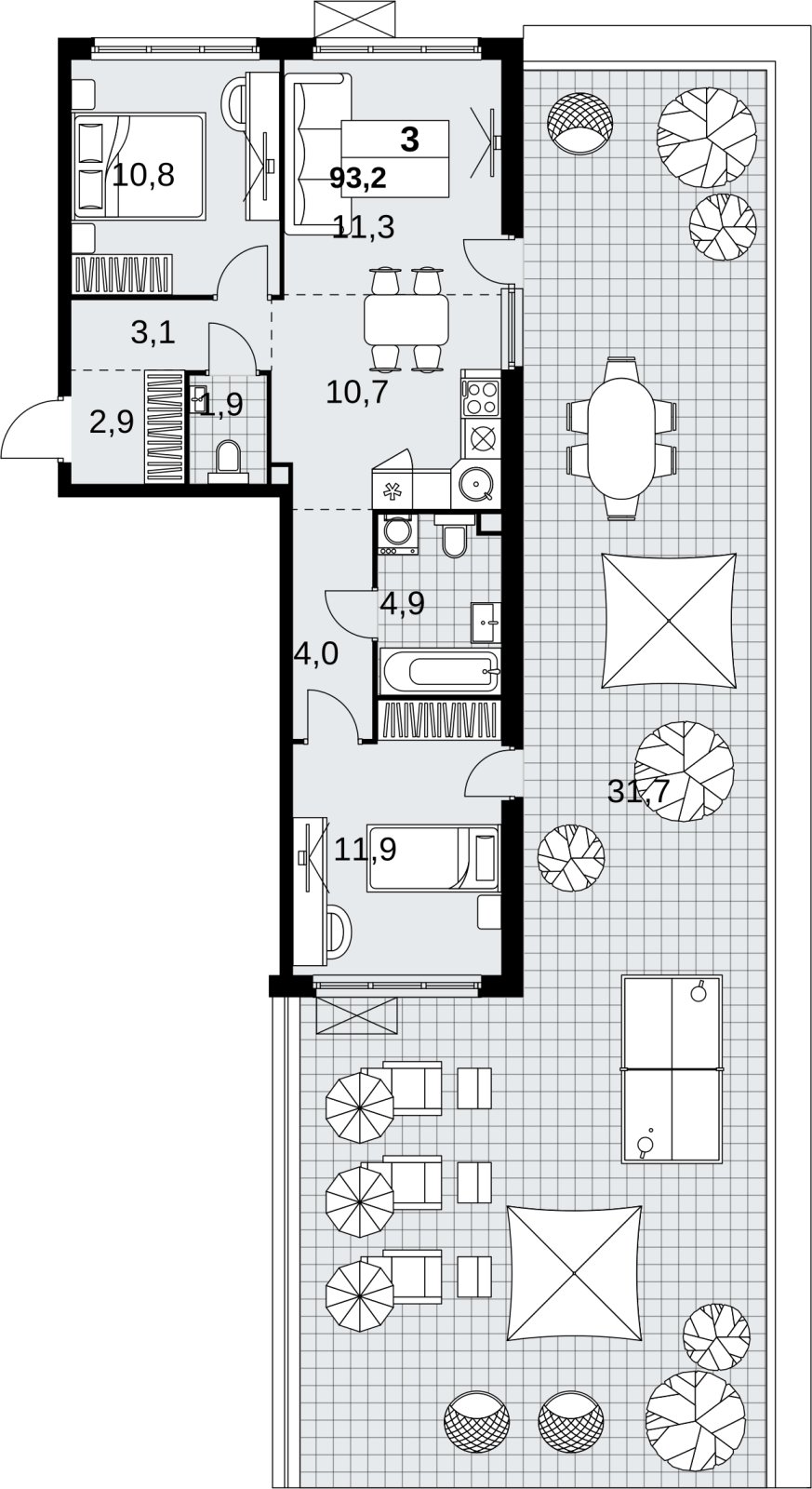3-комнатная квартира (евро) без отделки, 93.2 м2, 2 этаж, сдача 4 квартал 2026 г., ЖК Скандинавия, корпус 2.18.2.4 - объявление 2351522 - фото №1