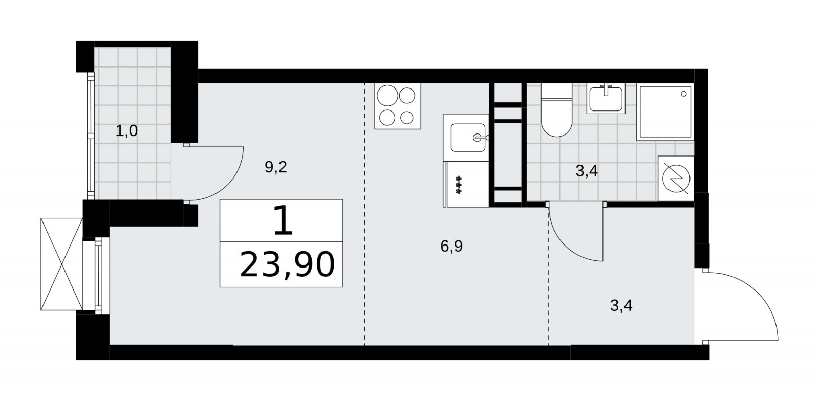 Студия с частичной отделкой, 23.9 м2, 14 этаж, сдача 4 квартал 2025 г., ЖК Скандинавия, корпус 28.3 - объявление 2202550 - фото №1