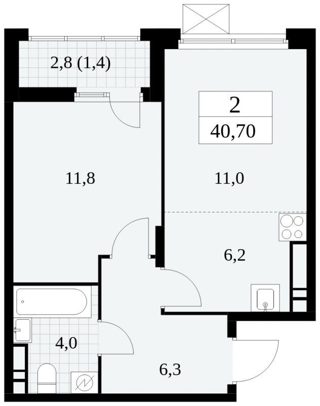 2-комнатная квартира (евро) без отделки, 40.7 м2, 13 этаж, сдача 4 квартал 2024 г., ЖК Скандинавия, корпус 2.27.2 - объявление 1840412 - фото №1
