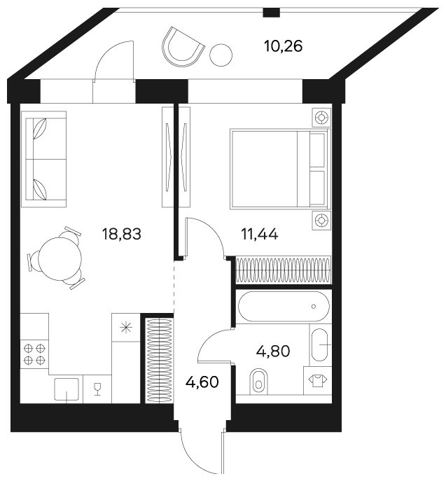 1-комнатная квартира без отделки, 44.8 м2, 3 этаж, сдача 4 квартал 2024 г., ЖК FØRST, корпус 1 - объявление 1942330 - фото №1