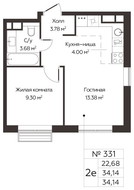 2-комнатная квартира без отделки, 34.14 м2, 7 этаж, сдача 3 квартал 2024 г., ЖК МелисСад, корпус 1 - объявление 1861072 - фото №1