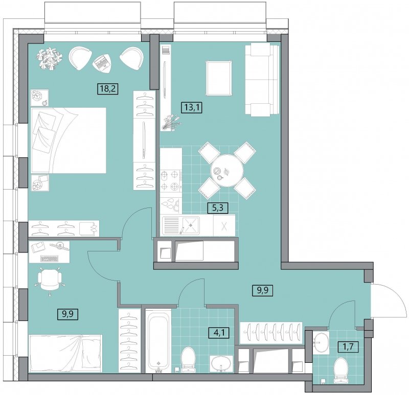 3-комнатная квартира (евро) без отделки, 62.24 м2, 15 этаж, сдача 2 квартал 2022 г., ЖК Вестердам, корпус 3 - объявление 1522222 - фото №1