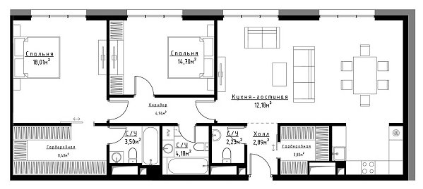 2-комнатная квартира с частичной отделкой, 105.88 м2, 8 этаж, сдача 3 квартал 2023 г., ЖК Метрополия, корпус Venice - объявление 1786148 - фото №1