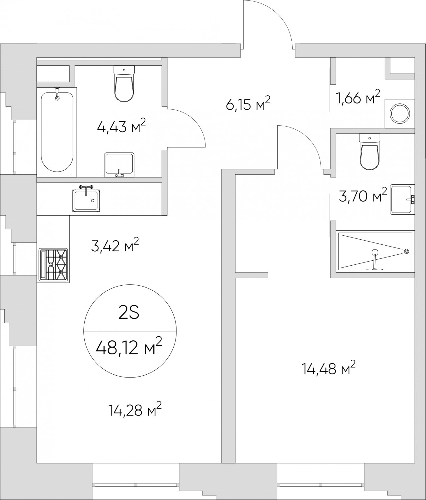 2-комнатные апартаменты без отделки, 48.12 м2, 10 этаж, сдача 1 квартал 2024 г., ЖК N'ICE LOFT, корпус 1 - объявление 2171553 - фото №1