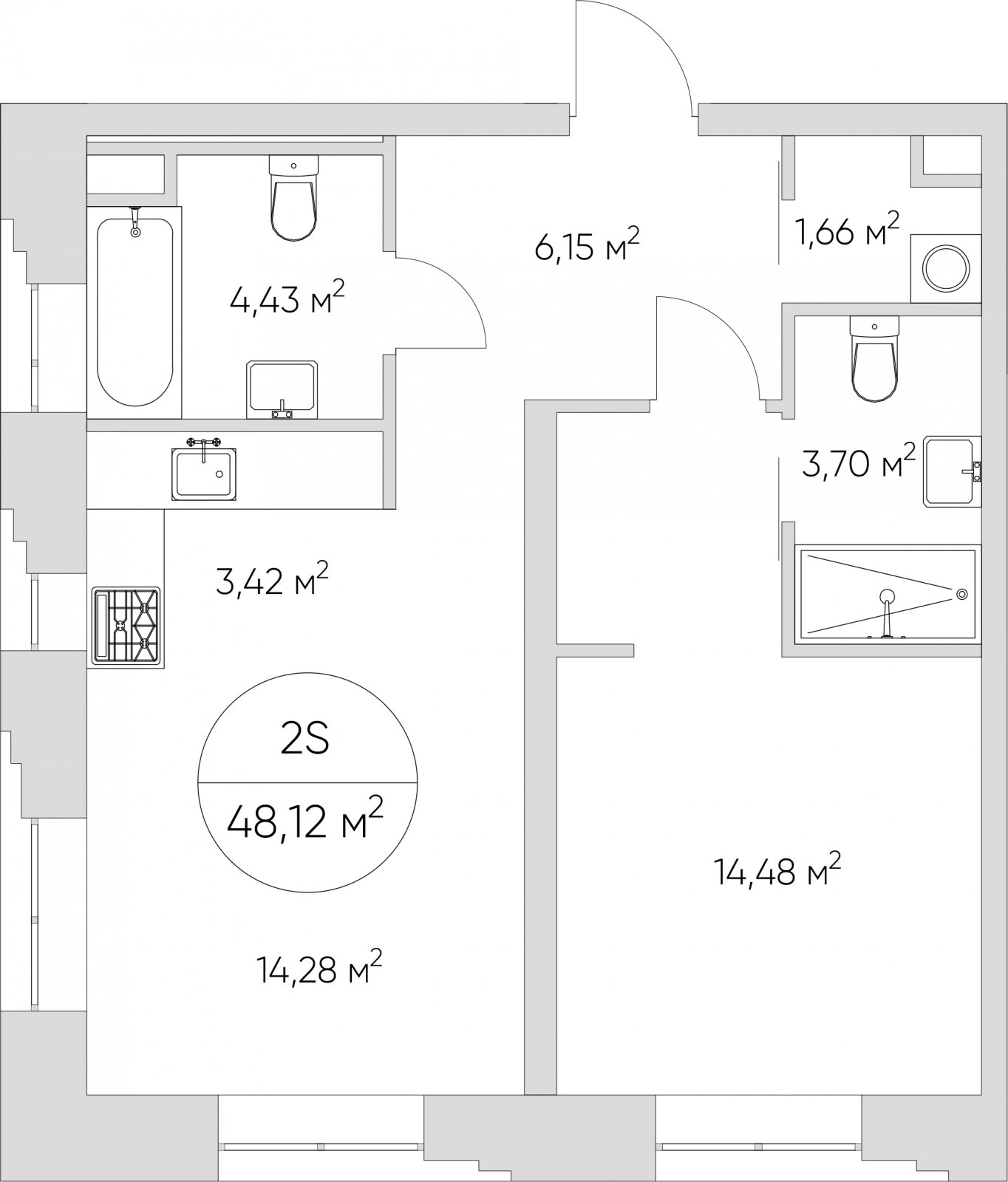 2-комнатные апартаменты без отделки, 48.12 м2, 12 этаж, дом сдан, ЖК N'ICE LOFT, корпус 1 - объявление 2406268 - фото №1