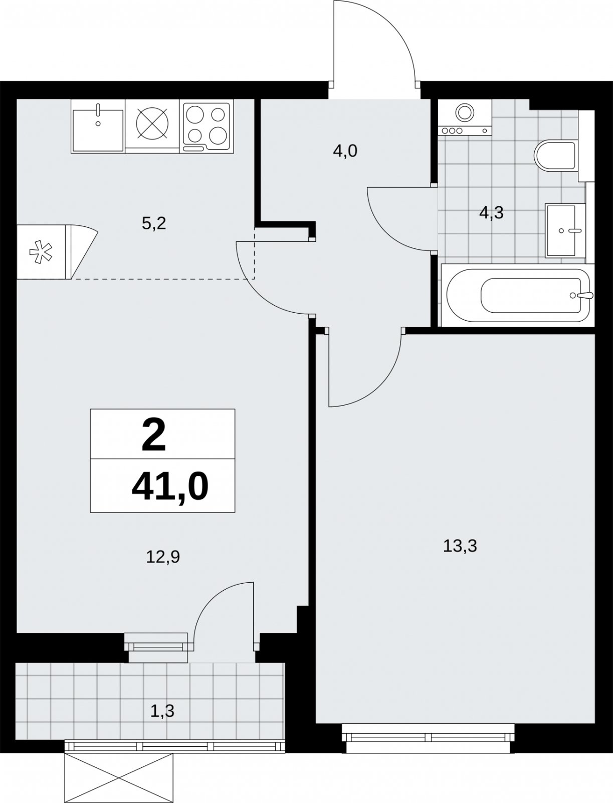 2-комнатная квартира (евро) без отделки, 41 м2, 5 этаж, сдача 2 квартал 2026 г., ЖК Бунинские кварталы, корпус 9.1 - объявление 2323966 - фото №1