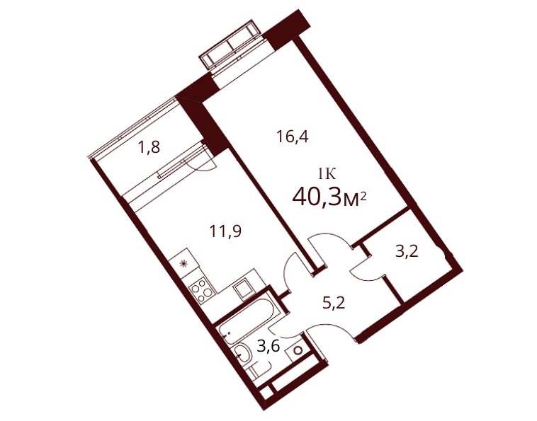 1-комнатная квартира без отделки, 40.3 м2, 3 этаж, дом сдан, ЖК Воскресенский, корпус 2 - объявление 1682453 - фото №1