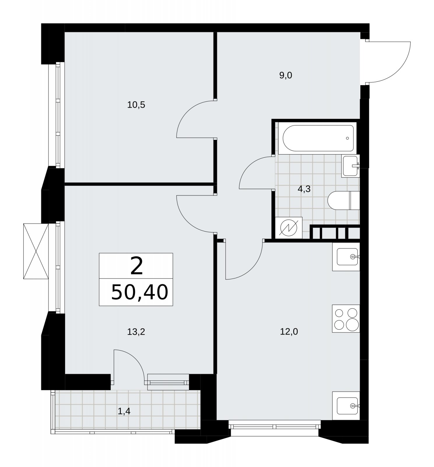 2-комнатная квартира с частичной отделкой, 50.4 м2, 4 этаж, сдача 4 квартал 2025 г., ЖК Скандинавия, корпус 28.4 - объявление 2202847 - фото №1
