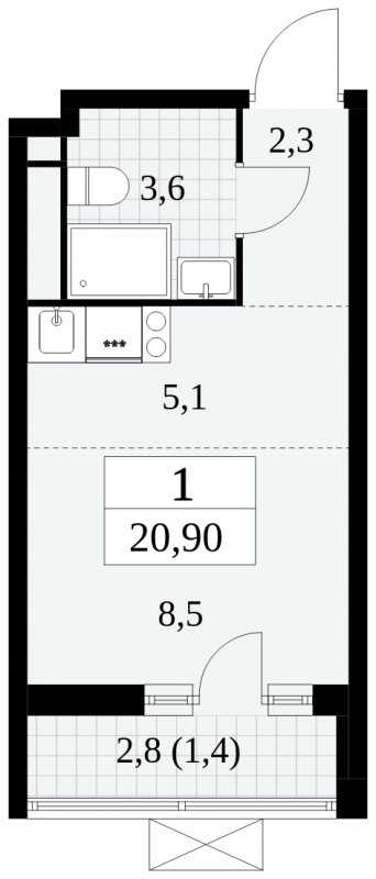 1-комнатная квартира без отделки, 20.9 м2, 11 этаж, сдача 2 квартал 2024 г., ЖК Прокшино, корпус 6.2 - объявление 1662896 - фото №1