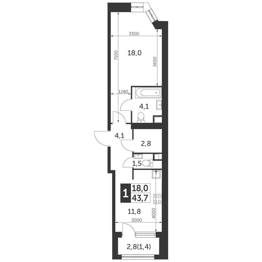 1-комнатная квартира с частичной отделкой, 43.7 м2, 27 этаж, дом сдан, ЖК Архитектор, корпус 3 - объявление 2276273 - фото №1