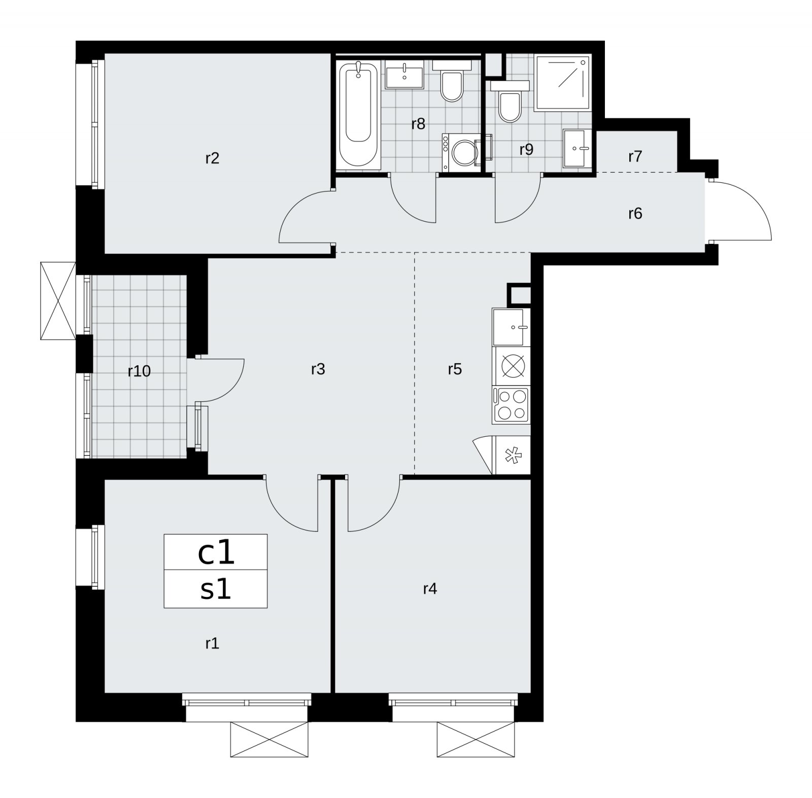 4-комнатная квартира (евро) с частичной отделкой, 65.9 м2, 2 этаж, сдача 2 квартал 2026 г., ЖК Скандинавия, корпус 25.3 - объявление 2283860 - фото №1