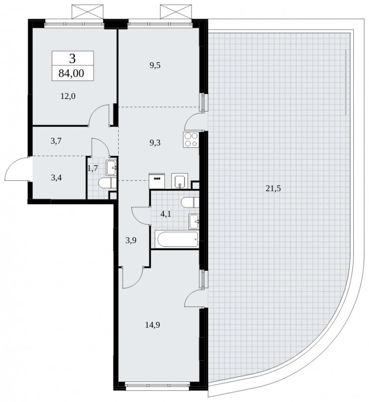 3-комнатная квартира (евро) без отделки, 84 м2, 2 этаж, сдача 4 квартал 2024 г., ЖК Скандинавия, корпус 35.2.1 - объявление 1840844 - фото №1