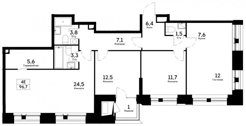 4-комнатная квартира без отделки, 96.7 м2, 14 этаж, сдача 4 квартал 2022 г., ЖК Квартал на набережной NOW, корпус 1.4 - объявление 1753378 - фото №1