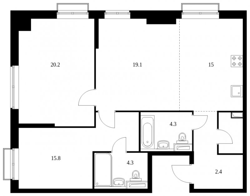 3-комнатная квартира с полной отделкой, 87.9 м2, 3 этаж, сдача 4 квартал 2023 г., ЖК Красноказарменная 15, корпус 1.2 - объявление 1522842 - фото №1