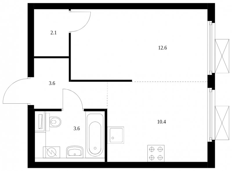 1-комнатная квартира с полной отделкой, 32.3 м2, 2 этаж, сдача 3 квартал 2024 г., ЖК Амурский парк, корпус 2 - объявление 1618274 - фото №1