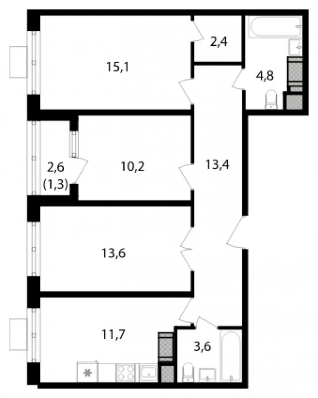 3-комнатная квартира с полной отделкой, 76.1 м2, 6 этаж, сдача 2 квартал 2024 г., ЖК Октябрьское Поле, корпус 3.3 - объявление 1984306 - фото №1