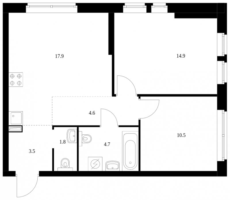 2-комнатная квартира с полной отделкой, 57.9 м2, 3 этаж, сдача 3 квартал 2023 г., ЖК Кронштадтский 9, корпус 1.1 - объявление 1675508 - фото №1