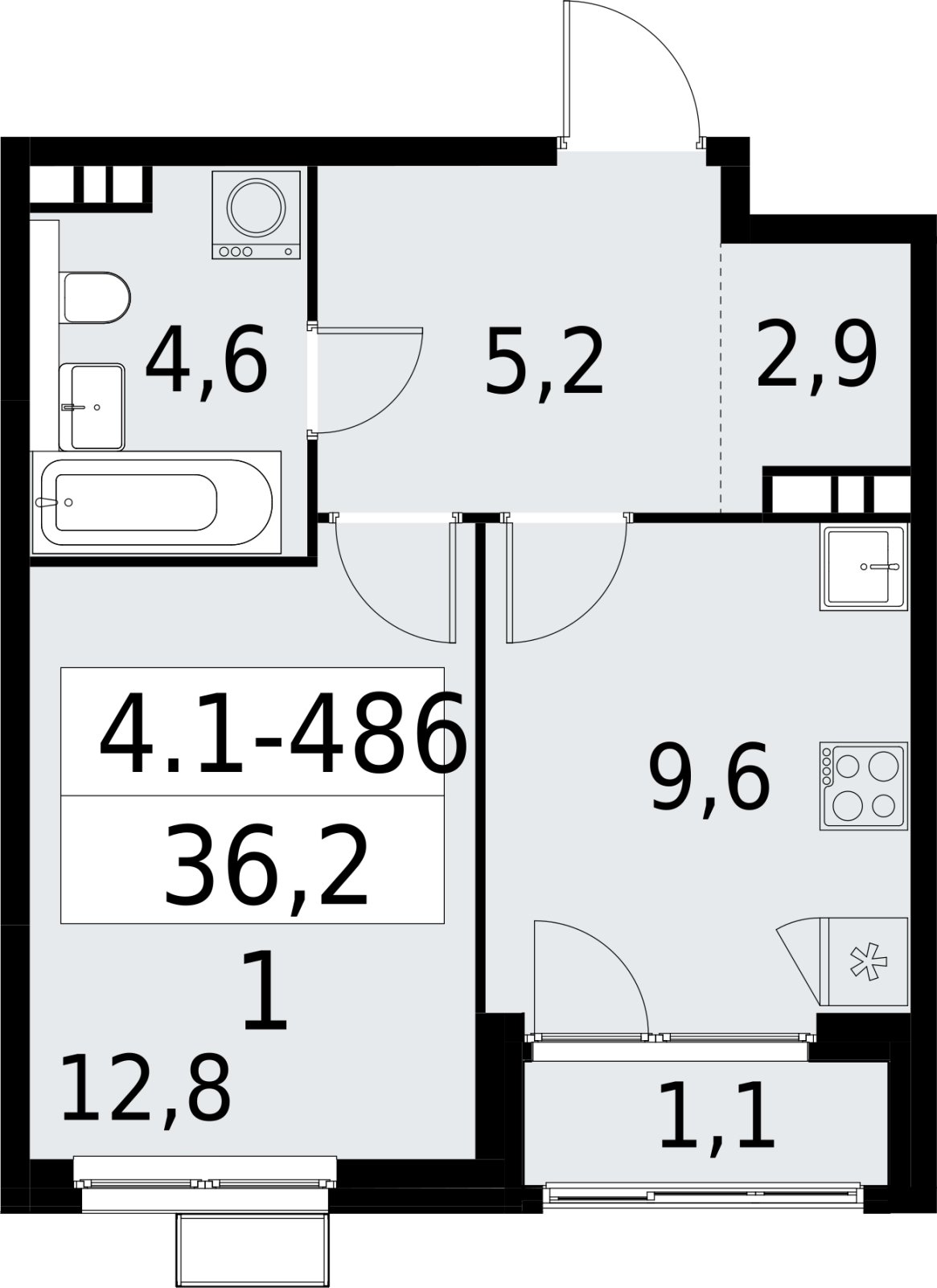 1-комнатная квартира с полной отделкой, 36.2 м2, 14 этаж, сдача 2 квартал 2027 г., ЖК Южные сады, корпус 4.1.2 - объявление 2392991 - фото №1