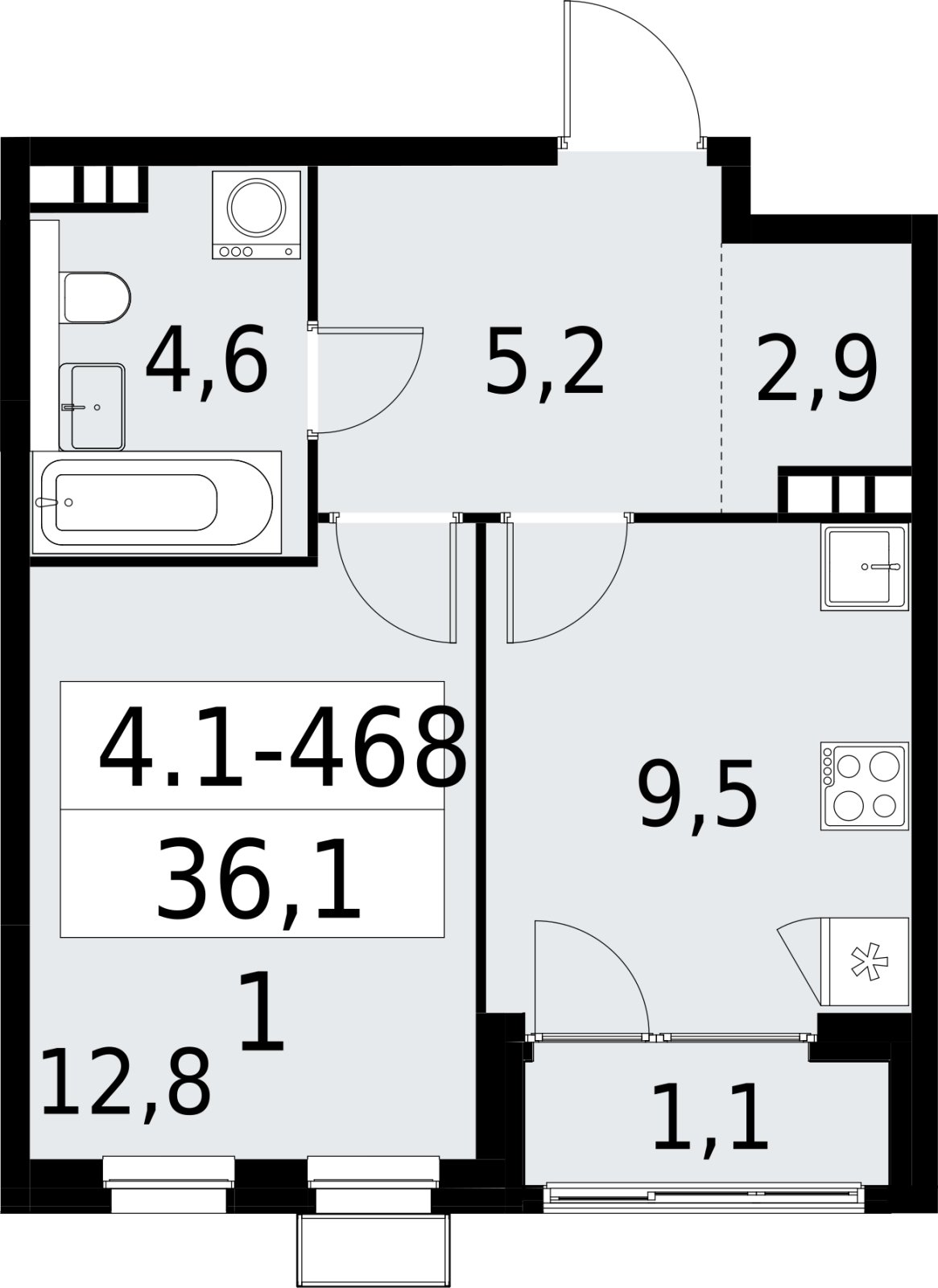 1-комнатная квартира с полной отделкой, 36.1 м2, 11 этаж, сдача 2 квартал 2027 г., ЖК Южные сады, корпус 4.1.2 - объявление 2392973 - фото №1