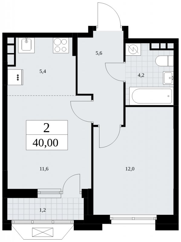2-комнатная квартира (евро) без отделки, 40 м2, 8 этаж, сдача 4 квартал 2024 г., ЖК Бунинские кварталы, корпус 1.3 - объявление 1834736 - фото №1