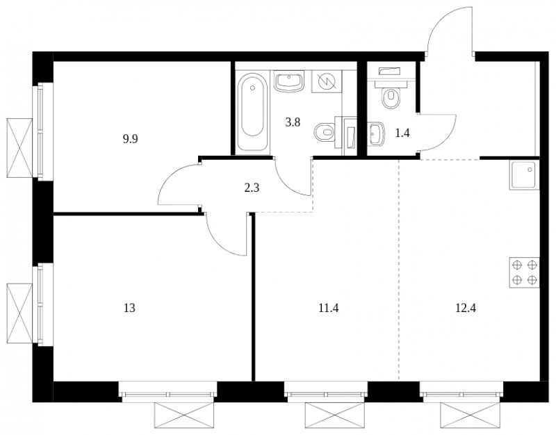3-комнатная квартира с полной отделкой, 58.6 м2, 7 этаж, сдача 3 квартал 2023 г., ЖК Кольская 8, корпус 1 - объявление 1501651 - фото №1