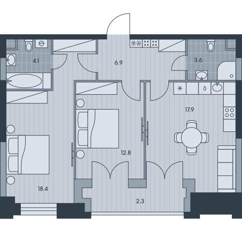 3-комнатная квартира без отделки, 66 м2, 7 этаж, сдача 3 квартал 2025 г., ЖК EVER, корпус 5 - объявление 2412602 - фото №1