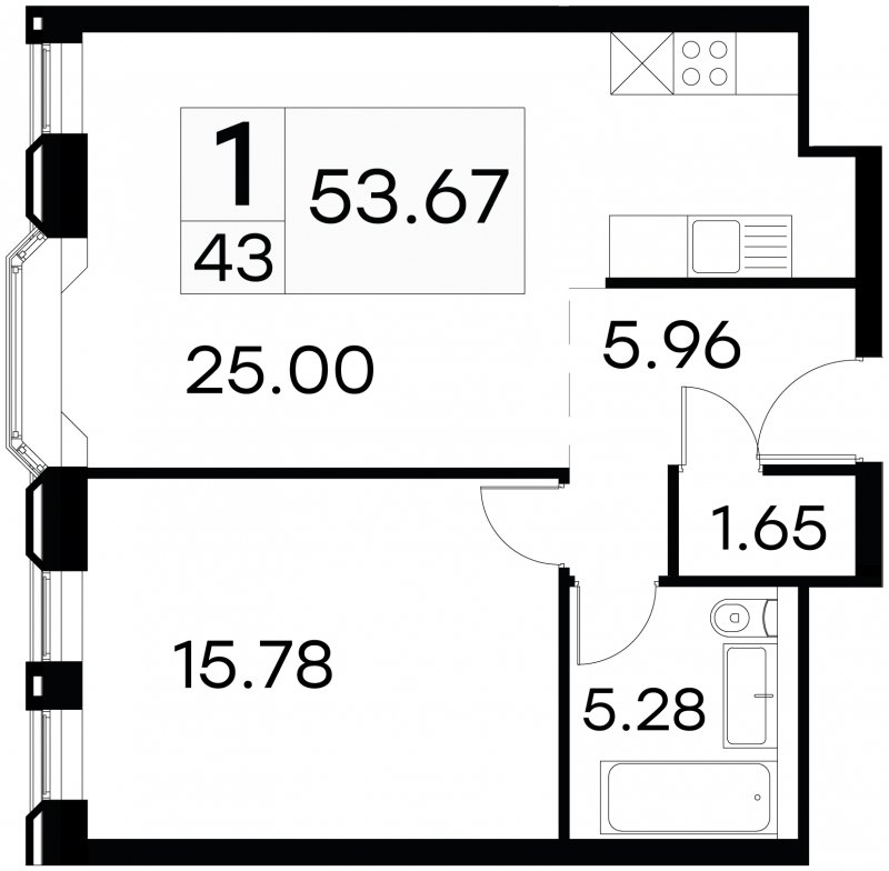 1-комнатные апартаменты с частичной отделкой, 53.67 м2, 5 этаж, сдача 3 квартал 2024 г., ЖК GloraX Aura Белорусская, корпус 1 - объявление 1708701 - фото №1