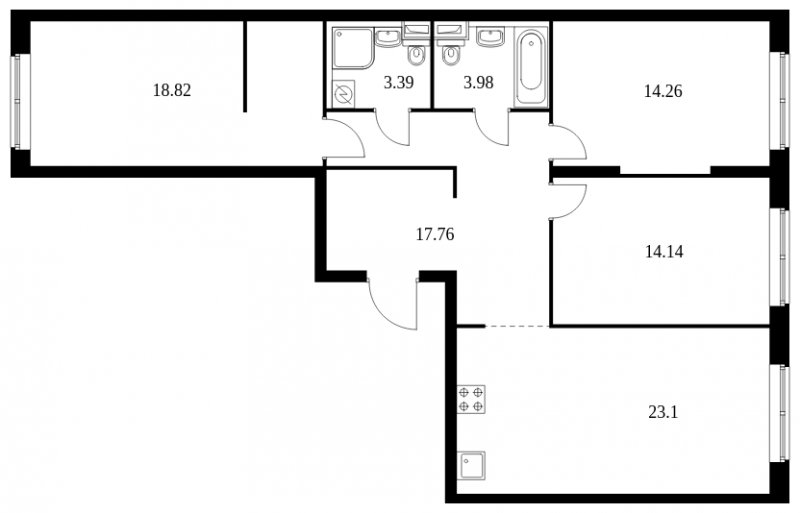 3-комнатная квартира с полной отделкой, 95.45 м2, 2 этаж, сдача 1 квартал 2024 г., ЖК Green Park, корпус 8 - объявление 1605909 - фото №1