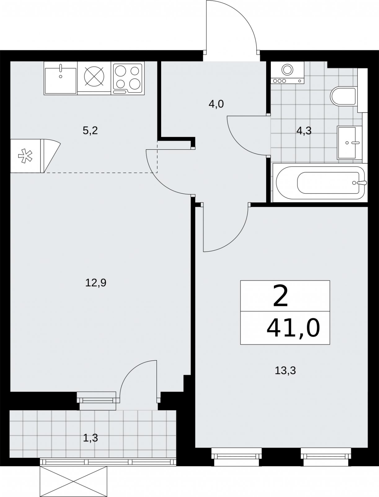 2-комнатная квартира (евро) с полной отделкой, 41 м2, 4 этаж, сдача 2 квартал 2026 г., ЖК Бунинские кварталы, корпус 7.1 - объявление 2319530 - фото №1