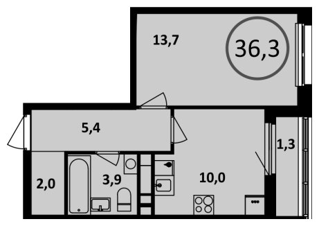 1-комнатная квартира с частичной отделкой, 36.3 м2, 14 этаж, сдача 1 квартал 2023 г., ЖК Испанские кварталы, корпус 6.3 - объявление 1410042 - фото №1