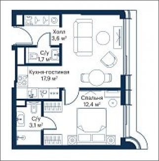 1-комнатная квартира с частичной отделкой, 38.7 м2, 42 этаж, сдача 4 квартал 2023 г., ЖК City Bay, корпус Atlantic Ocean 1 - объявление 1934699 - фото №1