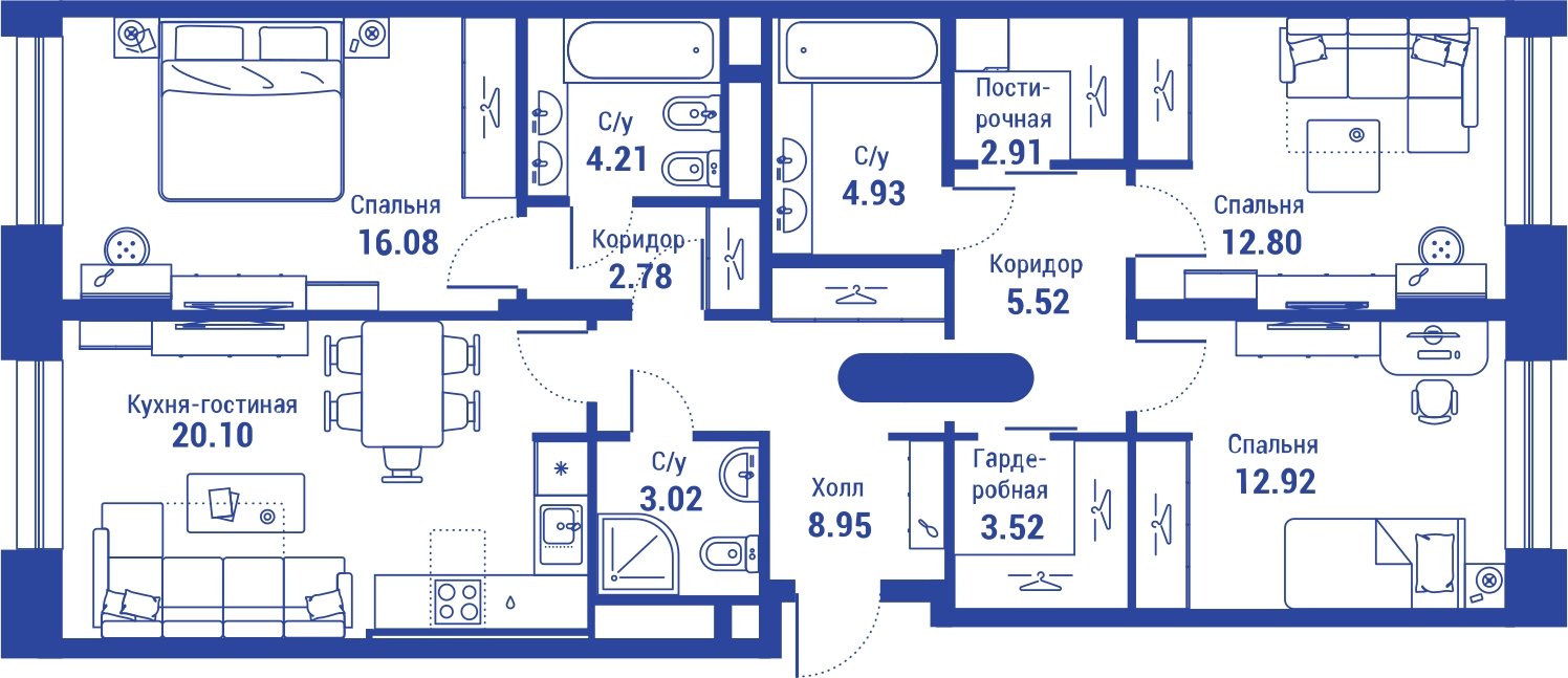 4-комнатная квартира с полной отделкой, 97.74 м2, 4 этаж, сдача 3 квартал 2024 г., ЖК iLove, корпус 2 - объявление 2246519 - фото №1