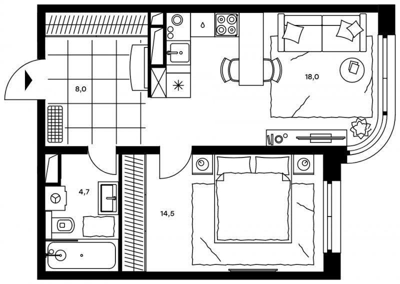 2-комнатные апартаменты без отделки, 45.2 м2, 3 этаж, дом сдан, ЖК Level Стрешнево, корпус Юг - объявление 1302625 - фото №1