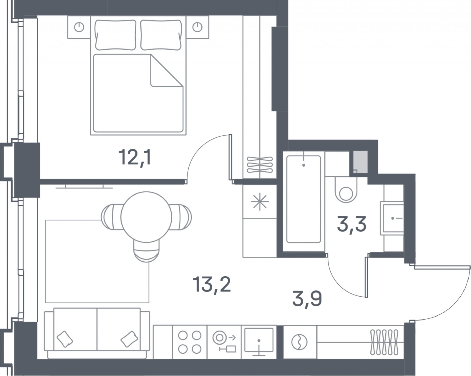 1-комнатная квартира 32.5 м2, 5 этаж, сдача 4 квартал 2025 г., ЖК Portland, корпус 1 - объявление 2342878 - фото №1