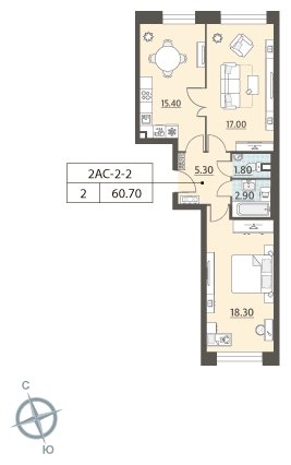 2-комнатная квартира 2 м2, 2 этаж, сдача 4 квартал 2023 г., ЖК ЗИЛАРТ, корпус 14 - объявление 1700164 - фото №1