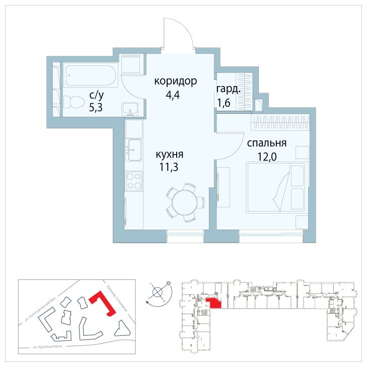 1-комнатная квартира без отделки, 34.6 м2, 14 этаж, сдача 3 квартал 2025 г., ЖК Символ, корпус 31 (квартал "Вдохновение") - объявление 1763750 - фото №1