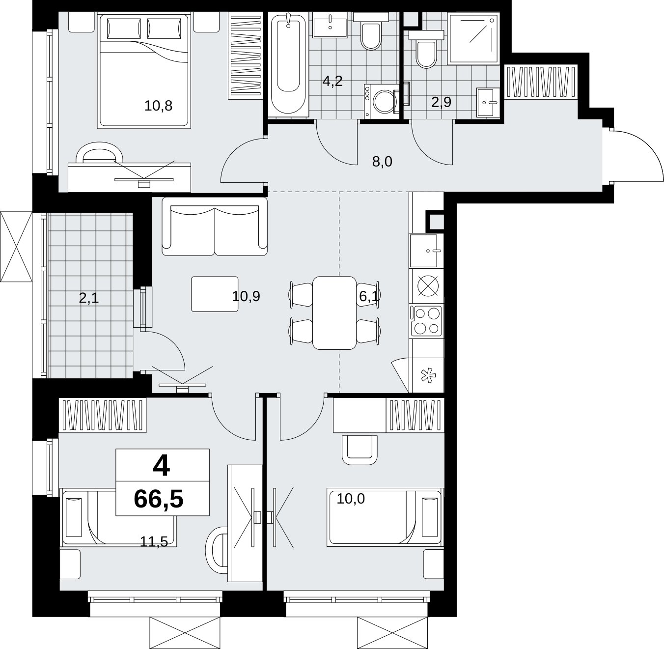 4-комнатная квартира (евро) без отделки, 66.5 м2, 2 этаж, сдача 4 квартал 2026 г., ЖК Скандинавия, корпус 2.18.2.6 - объявление 2351708 - фото №1